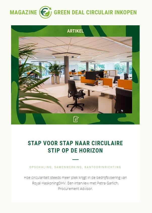 Royal HaskoningDHV's contribution with a selection of our circular  initiatives in online Dutch Magazine Green Deal Circular Procurement